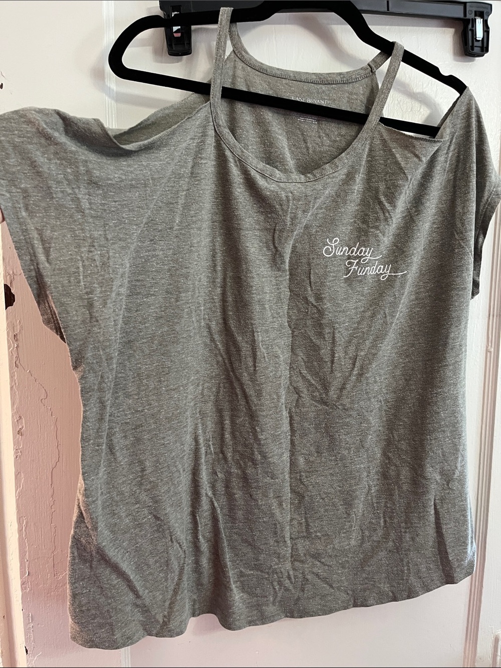 Lane Bryant Gray 'Sunday Funday' Cold-Shoulder Tank Top